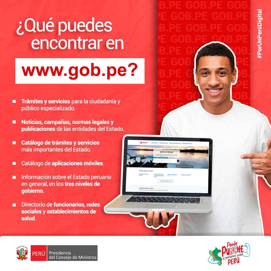 Infografía de la PCM sobre los contenidos y servicios de la Plataforma Digital Única gob.pe