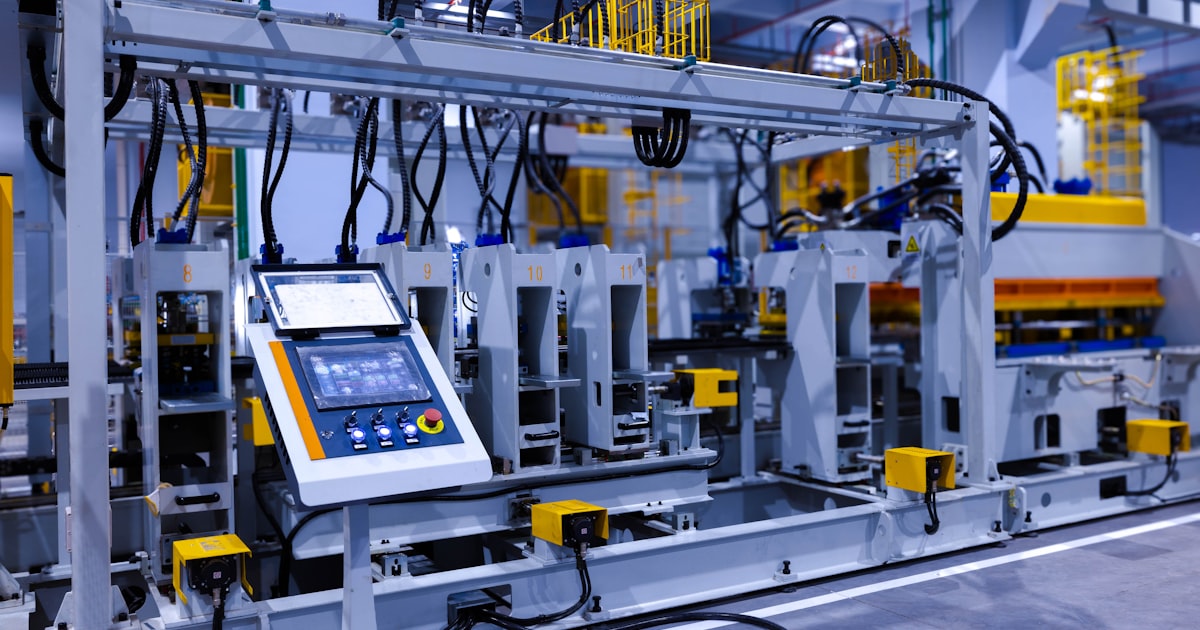 Panel HMI con pantalla táctil en una línea de producción automatizada, activo típico de la capa de supervisión de un sistema de control industrial